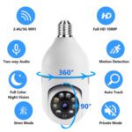 Smart bulb camera with multiple features icons.