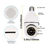 Smart light bulb camera with detailed features.