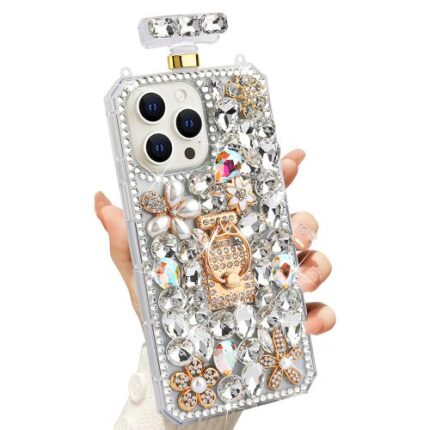 Luxurious rhinestone and pearl phone case.