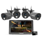 Security cameras with touchscreen and memory card.