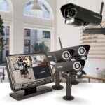 Surveillance camera system with monitor display.