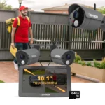 Security cameras and touchscreen display system.