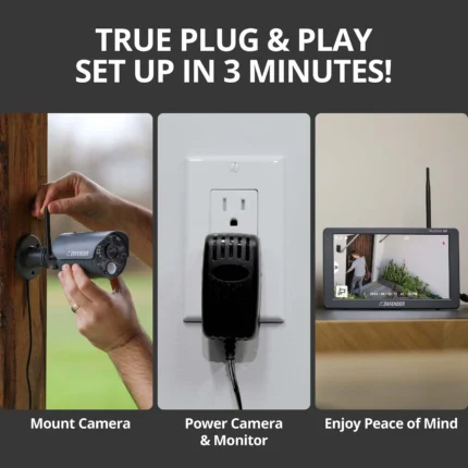 Plug and play security camera setup instructions.