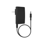 Black power adapter with attached cable.