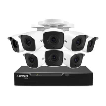 Surveillance cameras with DVR recording system.