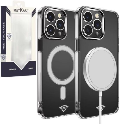 Clear phone cases with MagSafe and packaging.