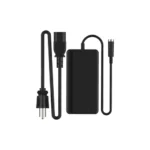 Black electronic power adapter with cables.