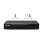 Security DVR with 4 channels, 1TB storage.