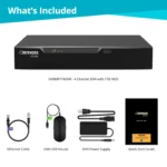 DVR system with accessories and quick start guide.