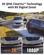 Man delivering package in residential driveway.