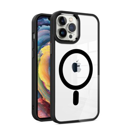 Transparent phone case with black edges.