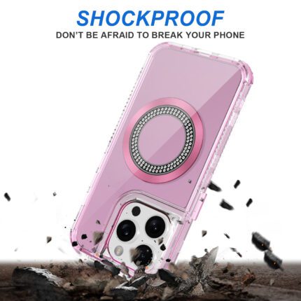 Pink shockproof phone case with MagSafe compatibility.
