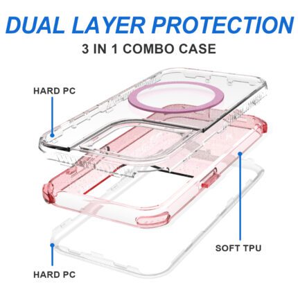 Clear dual-layer phone case components diagram.