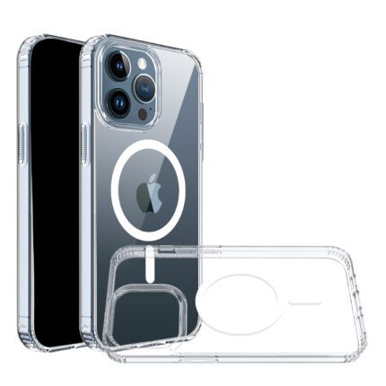 Clear phone case with MagSafe compatibility.