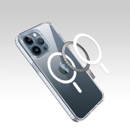 Clear phone case with MagSafe ring design.