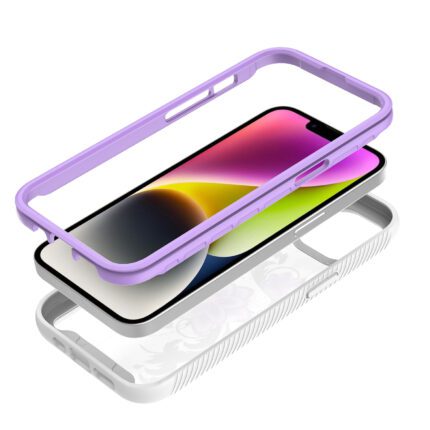 Smartphone with colorful dual-layer protective case.