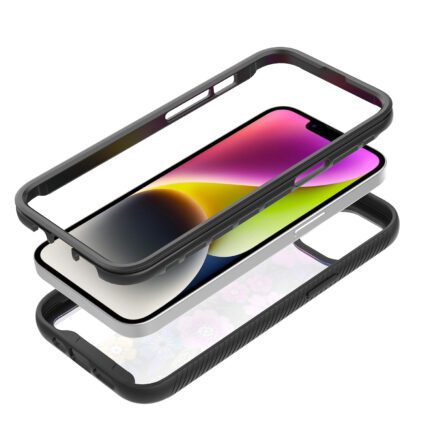 Smartphone case with colorful screen protector.