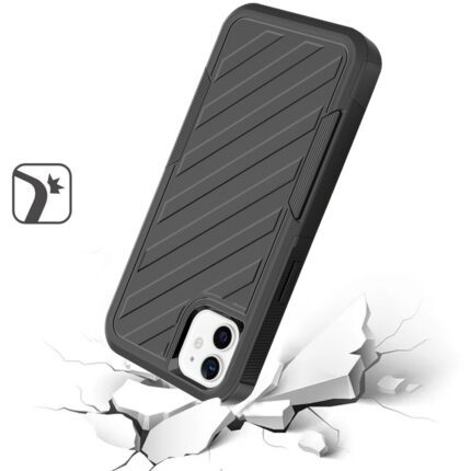 Rugged phone case on cracked surface.