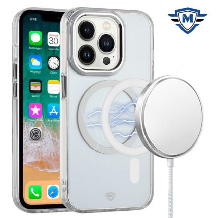Clear phone case with MagSafe charger attached.