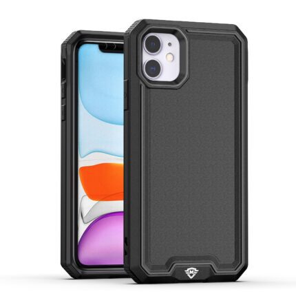 Black rugged smartphone case with phone inside.