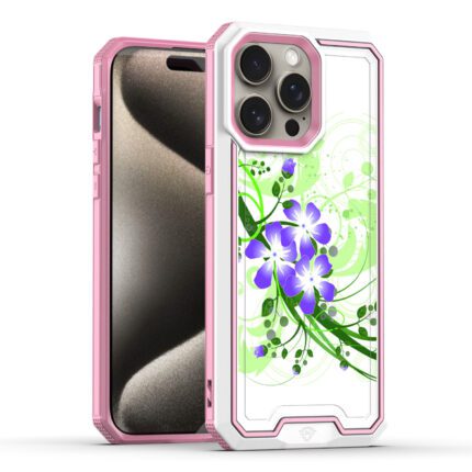 Pink floral smartphone case with green accents.