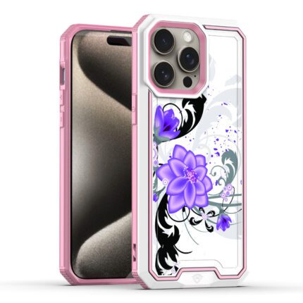Purple floral design on phone case.