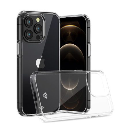 Clear phone cases on black smartphones.