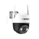 Security camera with antennas and wall mount.