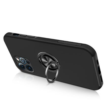 Black phone case with metal ring holder.