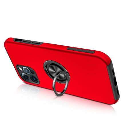 Red phone case with ring holder attached.