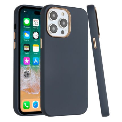 Smartphone with black case, three rear cameras.