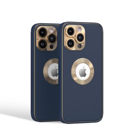 Luxury blue and gold smartphone cases displayed.