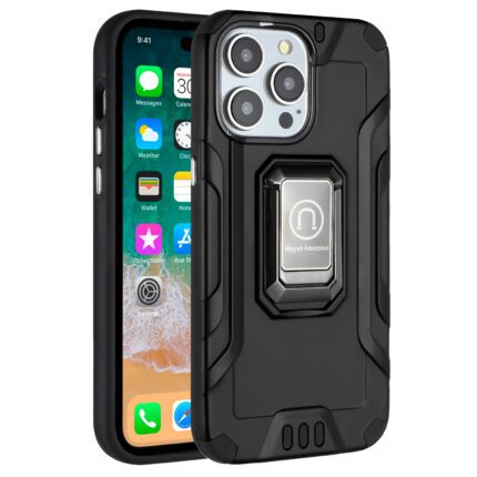 Rugged black smartphone case with kickstand.
