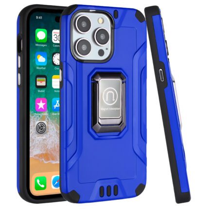 Blue rugged phone case with kickstand feature.