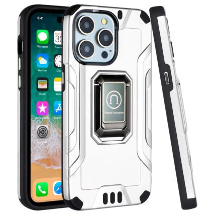 White rugged smartphone case with stand.
