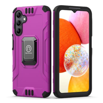 Purple rugged smartphone case with phone inside.