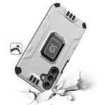 Rugged phone case on cracked surface.