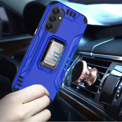 Phone case on magnetic car mount.