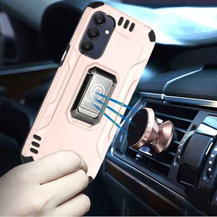 Phone case with magnetic car mount feature.