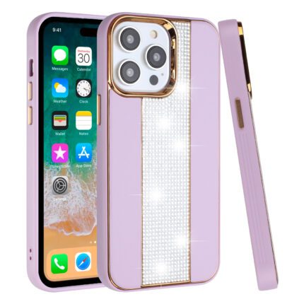 Purple phone case with rhinestone accents.