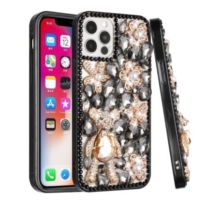 Luxurious jeweled phone case with teddy bear.