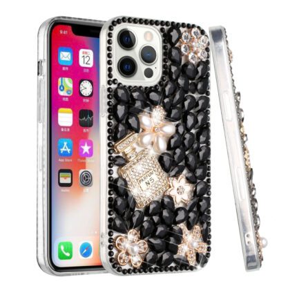 Bejeweled smartphone case with floral design.