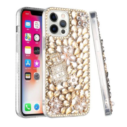 Rhinestone iPhone case with floral design.