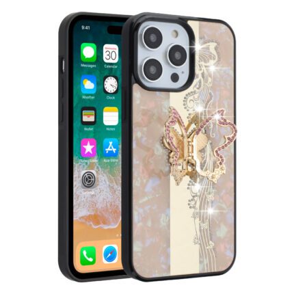 iPhone with decorative butterfly case.