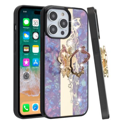iPhone case with butterfly design and stand.