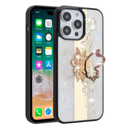 iPhone with decorative butterfly case design.
