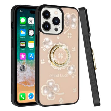 iPhone case with floral design and ring.