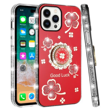 Red phone case with clover design.