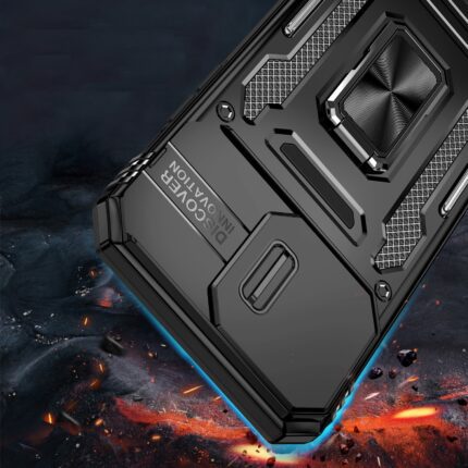 Rugged phone case on fiery background.