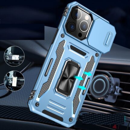 Blue rugged phone case on car mount.